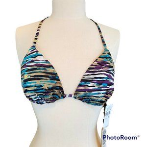 a che bikini top size Medium Animal Zebra print nwt Black White Purple Blue